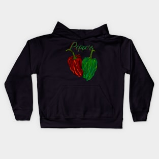 Peppers lettering, with drawn red & green peppers Kids Hoodie